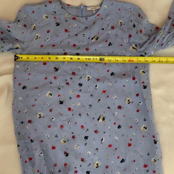 Ganni Dainty Georgette Blue Floral Shift Dress Size 36 - Picture 5 of 6